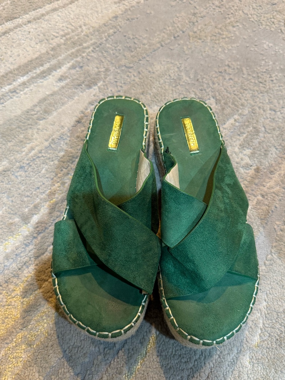 BUONAROTTI Green wedges Slide Sandal platforms slip on espadrille straps 40